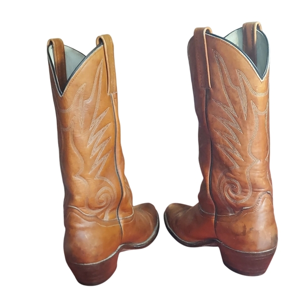 Frye Vintage 1980s Tan Brown Embroidered Pointed Toe Western Boots - Picture 7 of 13